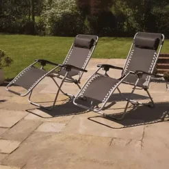 2x Reclining Sun Loungers With Head Rest