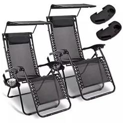 2x Zero Gravity Sun Loungers With Canopy & Drinks Holders