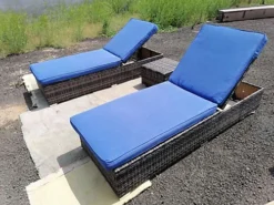 3 Pieces Rattan Sun Lounger Set, 2 Rattan Lounger With Cushion + Storage Rattan Table, Backrest Adjustable - Blue -Outlet Green Shrub Hub Store 3 pieces rattan sun lounger set 2 rattan lounger with cushion storage rattan table backrest adjustable blue0726972295564 03c MP