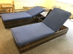 3 Pieces Rattan Sun Lounger Set, 2 Rattan Lounger With Cushion + Storage Rattan Table, Backrest Adjustable - Blue -Outlet Green Shrub Hub Store 3 pieces rattan sun lounger set 2 rattan lounger with cushion storage rattan table backrest adjustable blue0726972295564 04c MP
