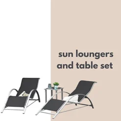 3pc Garden Sun Lounger Set With Table -Outlet Green Shrub Hub Store 3pc garden sun lounger set with table5055959750228 04c MP