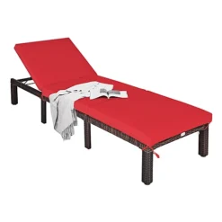 Costway 6 Positions Adjustable Rattan Sun Lounger With Cushion