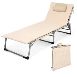 Costway Adjustable Beach Chaise Lounger Deck Chair W/ Soft Mattress & Removable Pillow