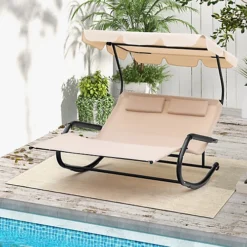 Costway Outdoor 2-Person Double Rocking Chaise Lounge W/ Canopy & Wheels Metal Frame -Outlet Green Shrub Hub Store costway outdoor 2 person double rocking chaise lounge w canopy wheels metal frame6085650609364 03c MP