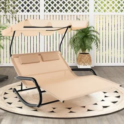 Costway Outdoor 2-Person Double Rocking Chaise Lounge W/ Canopy & Wheels Metal Frame -Outlet Green Shrub Hub Store costway outdoor 2 person double rocking chaise lounge w canopy wheels metal frame6085650609364 04c MP