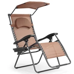 Costway Oversized Folding Zero Gravity Recliner Mesh Chaise Lounger W/ Canopy Shade