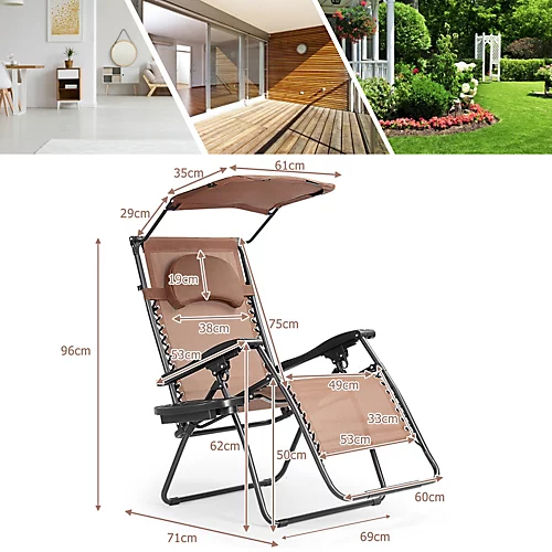 Costway Oversized Folding Zero Gravity Recliner Mesh Chaise Lounger W/ Canopy Shade 2 Costway Oversized Folding Zero Gravity Recliner Mesh Chaise Lounger W/ Canopy Shade - Image 2