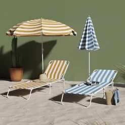 Curacao Golden Apricot Cabana Striped Sun Lounger -Outlet Green Shrub Hub Store curacao golden apricot cabana striped sun lounger5059340677330 02i