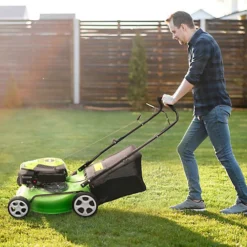 Dellonda Hand Propelled Petrol Lawnmower Grass Cutter, 132cc 16"/40cm 4-Stroke -Outlet Green Shrub Hub Store dellonda hand propelled petrol lawnmower grass cutter 132cc 16 40cm 4 stroke5056514611107 03c MP