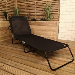 Light Weight Folding Textoline Sun Lounger / Sun Bed In Black