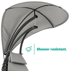 LIVIVO Luxury Soft Padded Hanging Sun Lounger With A Canopy - Outdoor Garden Hammock For Patio, Decking & Balcony - Grey -Outlet Green Shrub Hub Store livivo luxury soft padded hanging sun lounger with a canopy outdoor garden hammock for patio decking balcony grey5056295308029 04c MP