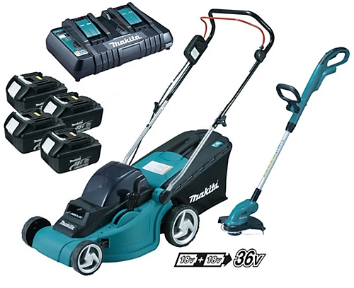 Makita DLM380PF4 18v 36v Cordless Lawn Mower + DUR181 Grass Trimmer + 4 X 3.0ah 1 Makita DLM380PF4 18v 36v Cordless Lawn Mower + DUR181 Grass Trimmer + 4 X 3.0ah