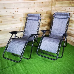 Multi Postition Textoline Garden Relaxer Chair Lounger In Grey, Pack Of 2 -Outlet Green Shrub Hub Store multi postition textoline garden relaxer chair lounger in grey pack of 25060907221286 04c MP