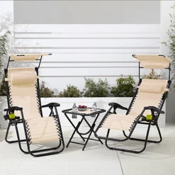 Neo Beige Folding Portable Zero Gravity Chairs And Table Set