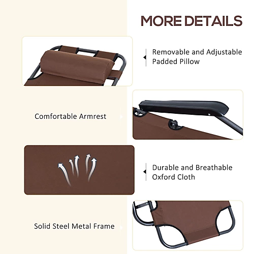 Outsunny 2 In 1 Outdoor Folding Sun Lounger W/ Adjustable Back And Pillow Brown 4 Outsunny 2 In 1 Outdoor Folding Sun Lounger W/ Adjustable Back And Pillow Brown - Image 4