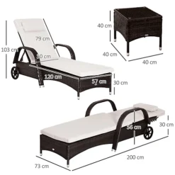 Outsunny 3 PCS Rattan Lounger Recliner Bed Garden Furniture Set With Side Table Brown -Outlet Green Shrub Hub Store outsunny 3 pcs rattan lounger recliner bed garden furniture set with side table brown5055974884847 03c MP