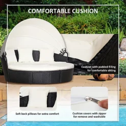 Outsunny 5 PCs Cushioned Outdoor Plastic Rattan Round Sofa Bed Table Set Black -Outlet Green Shrub Hub Store outsunny 5 pcs cushioned outdoor plastic rattan round sofa bed table set black5056029885734 06c MP