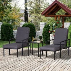 Outsunny 5pcs Garden Recliner Sofa Footstool Coffee Table Set W/ Cushion