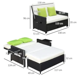 Outsunny Garden Rattan Furniture Set 2 Seater Patio Sun Lounger Daybed Black -Outlet Green Shrub Hub Store outsunny garden rattan furniture set 2 seater patio sun lounger daybed black5060348506485 03c MP