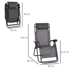 Outsunny Metal Frame Zero Gravity Lounger W/ Head Pillow For Patio Decking Grey -Outlet Green Shrub Hub Store outsunny metal frame zero gravity lounger w head pillow for patio decking grey5056534535711 03c MP