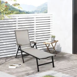 Outsunny Outdoor Folding Sun Lounger W/ Adjustable Backrest And Aluminium Brown