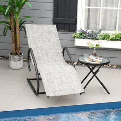 Outsunny Outdoor Sun Lounger For Sunbathing, Reclining Rocking Chaise Lounge Chair