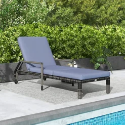 Outsunny Rattan Wicker Chaise Sun Lounger Garden With Adjustable Backrest & Wheels