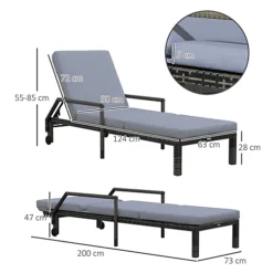 Outsunny Rattan Wicker Chaise Sun Lounger Garden With Adjustable Backrest & Wheels -Outlet Green Shrub Hub Store outsunny rattan wicker chaise sun lounger garden with adjustable backrest wheels5056399127397 03c MP