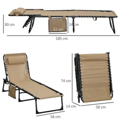 Outsunny Sun Lounger, Folding Camping Bed 5-position Adjustable Beige -Outlet Green Shrub Hub Store outsunny sun lounger folding camping bed 5 position adjustable beige5056534557065 03c MP