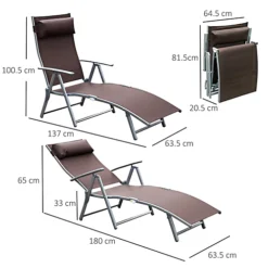 Outsunny Sun Lounger Recliner Foldable 7 Levels Texteline Brown -Outlet Green Shrub Hub Store outsunny sun lounger recliner foldable 7 levels texteline brown5055974873537 03c MP