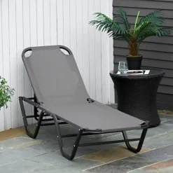 Outsunny Sun Lounger Relaxer Recliner With 5-Position Adjustable Backrest Grey