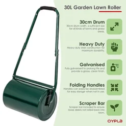 Oypla Galvanised Garden Steel Lawn Roller 30 Litre Drum Scraper Bar & Collapsible Handle Create A Lawn Worthy Of A Bowls Green -Outlet Green Shrub Hub Store oypla galvanised garden steel lawn roller 30 litre drum scraper bar collapsible handle create a lawn worthy of a bowls green0053163547967 04c MP