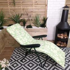 Padded Outdoor Garden Patio Recliner / Sun Lounger Green With Leaf Pattern -Outlet Green Shrub Hub Store padded outdoor garden patio recliner sun lounger green with leaf pattern5056589112066 04c MP