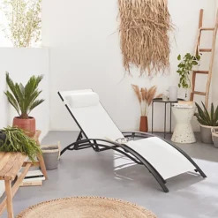 Pair Of Aluminium And Textilene Sun Loungers 4 Reclining Positions Headrest Included Stackable - Louisa - Anthracite Frame Whi -Outlet Green Shrub Hub Store pair of aluminium and textilene sun loungers 4 reclining positions headrest included stackable louisa anthracite frame whi3760216538922 04c MP