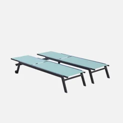 Pair Of Multi-position Aluminium Sun Loungers With Wheels - Elsa - Anthracite Frame Sage Green Textilene Fabric -Outlet Green Shrub Hub Store pair of multi position aluminium sun loungers with wheels elsa anthracite frame sage green textilene fabric3760287180747 03c MP