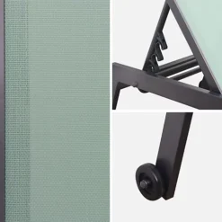 Pair Of Multi-position Aluminium Sun Loungers With Wheels - Elsa - Anthracite Frame Sage Green Textilene Fabric -Outlet Green Shrub Hub Store pair of multi position aluminium sun loungers with wheels elsa anthracite frame sage green textilene fabric3760287180747 04c MP