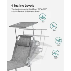 Sun Lounger, Reclining Sun Chair, With Headrest, Adjustable Backrest, Sunshade, Lightweight, Foldable, 53 X 193 X 29.5 Cm -Outlet Green Shrub Hub Store sun lounger reclining sun chair with headrest adjustable backrest sunshade lightweight foldable 53 x 193 x 29 5 cm6955880315253 03c MP