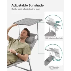 Sun Lounger, Reclining Sun Chair, With Headrest, Adjustable Backrest, Sunshade, Lightweight, Foldable, 53 X 193 X 29.5 Cm -Outlet Green Shrub Hub Store sun lounger reclining sun chair with headrest adjustable backrest sunshade lightweight foldable 53 x 193 x 29 5 cm6955880315253 04c MP